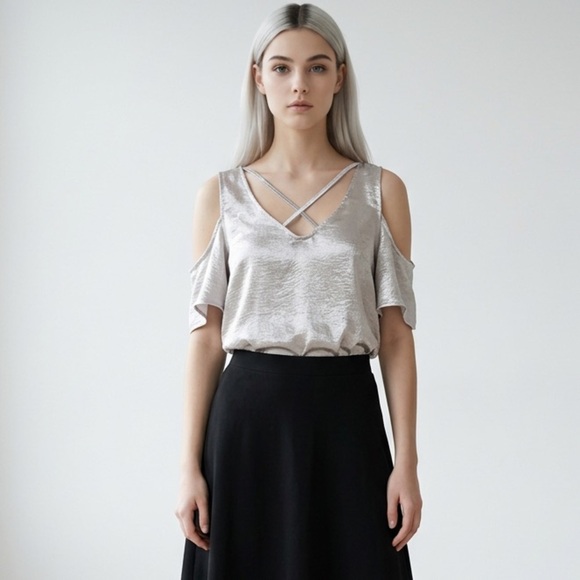 Elodie Tops - Elodie Metallic Cold Shoulder Top